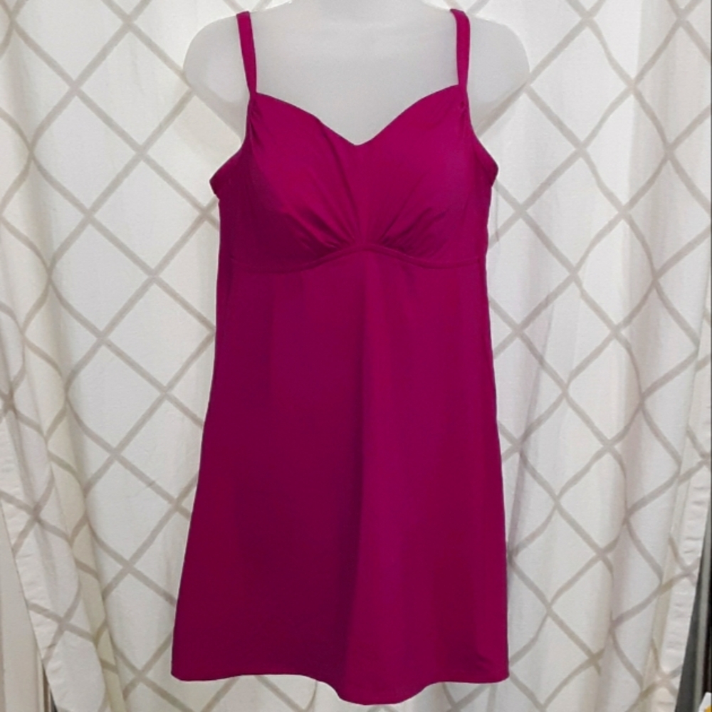 Lands' End Mastectomy Swimdress Size 12 Gorgeous Magenta New